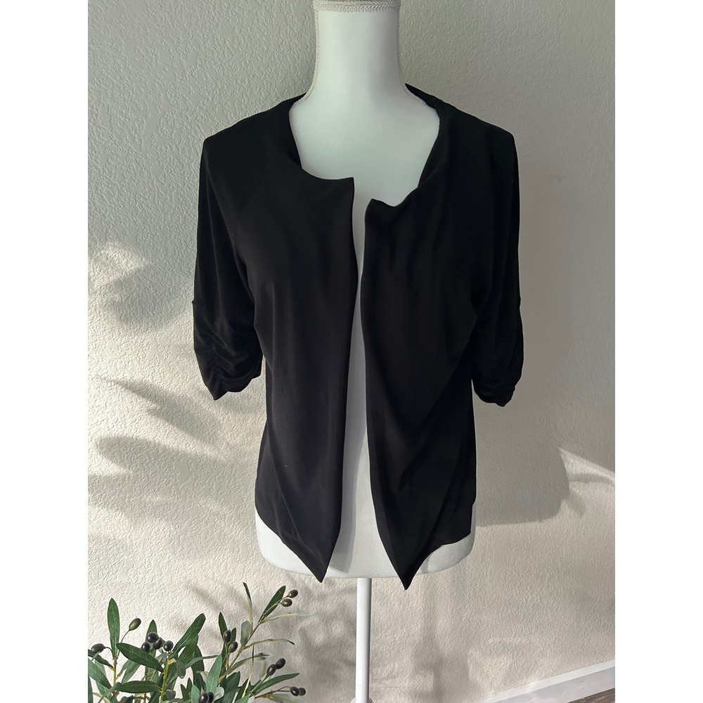 Perceptions New York Womens Black Open Front Ruched 3/4 Sleeve Cardigan Shrug 8